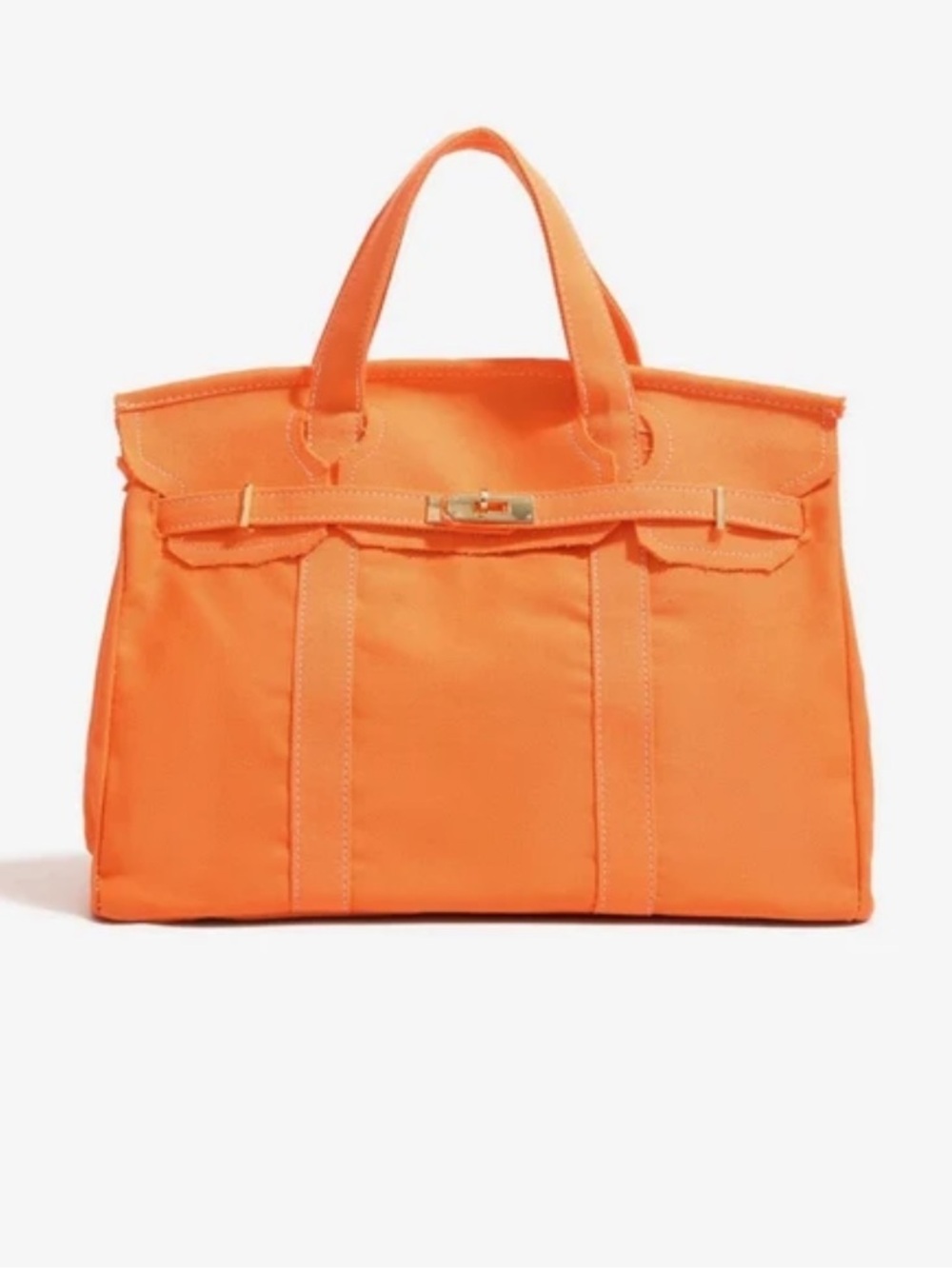 The Boatkin Orange Canvas Tote Bag Purse with Raw Edges Gold Hardware
